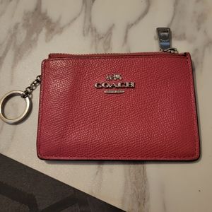 Coach Mini Crossgrain Hot Pink Skinny Card Case / Key Case / Key Holder